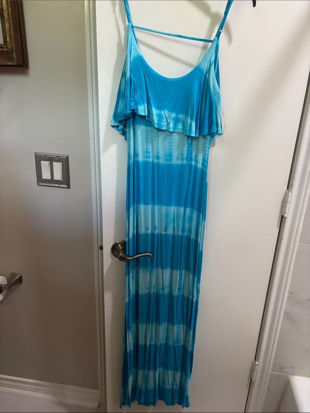 Timing Blue Tie-Dye Ruffle Maxi Dress